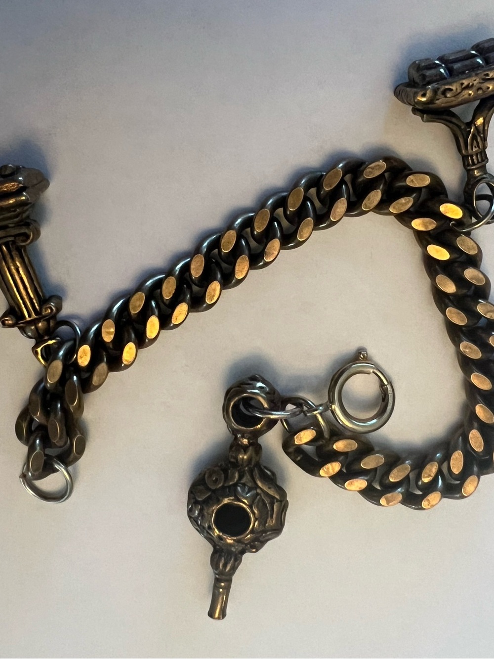 Vintage Chunky Link Copper Pocket Watch Chain/Chatelaine Fob and Wax Seals